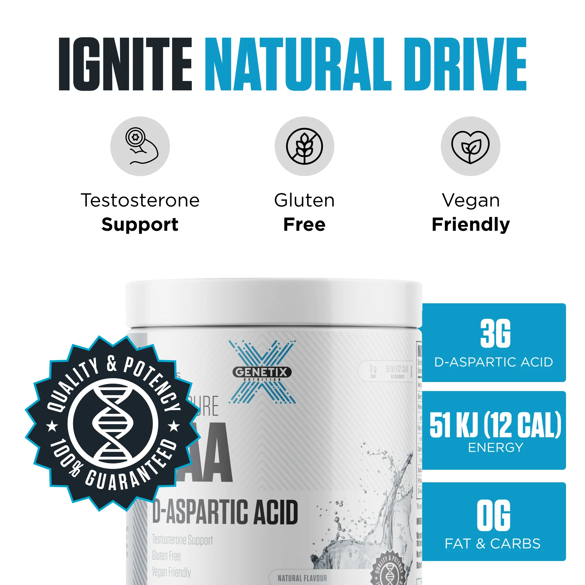 100% Pure D-Aspartic Acid By Genetix Nutrition Essentials - Image 3