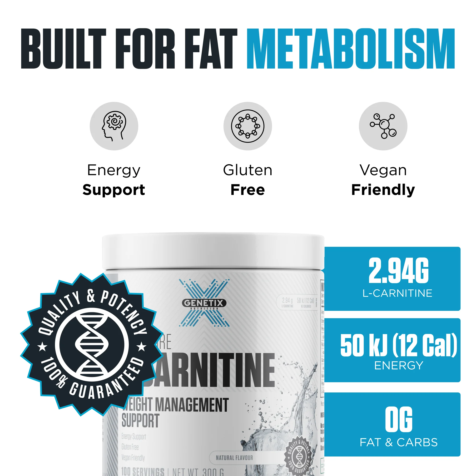 100% Pure L-Carnitine by Genetix Nutrition Essentials - Image 3