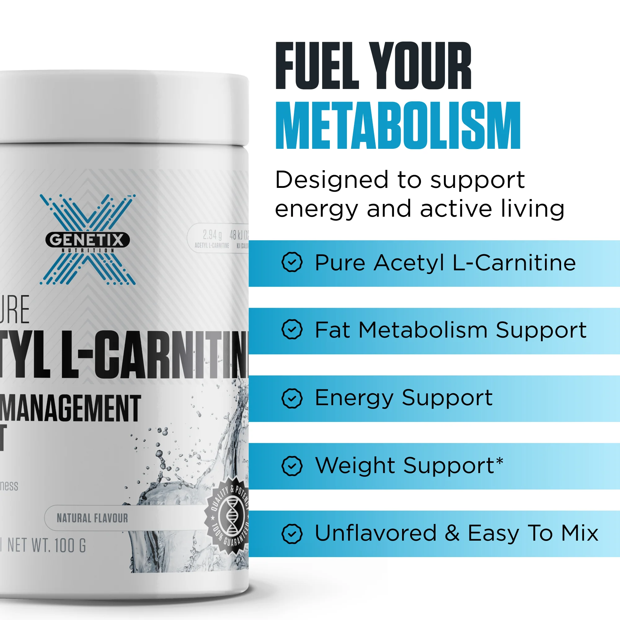 100% Pure Acetyl L-Carnitine by Genetix Nutrition Essentials - Image 3