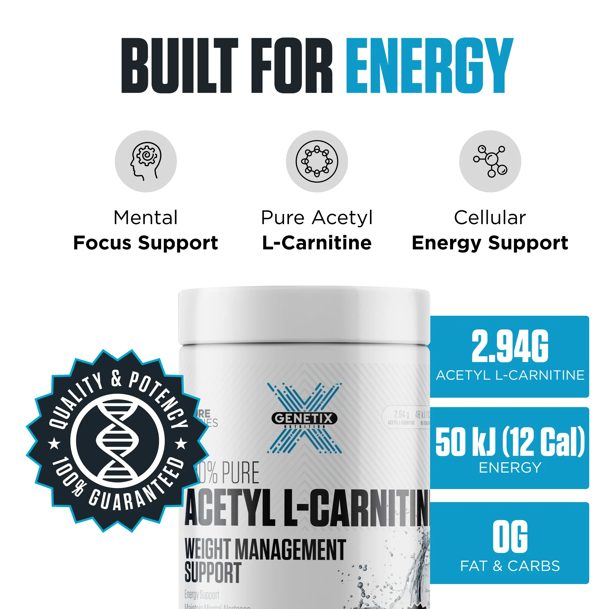100% Pure Acetyl L-Carnitine by Genetix Nutrition Essentials - Image 4